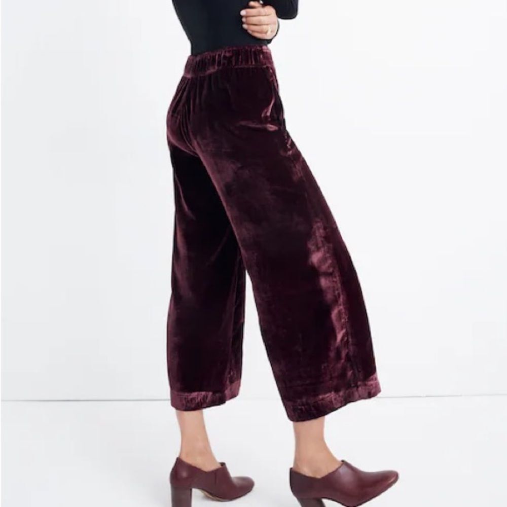 Madewell Velvet Wide-Leg Crop Pants in Deep Burgundy size XS